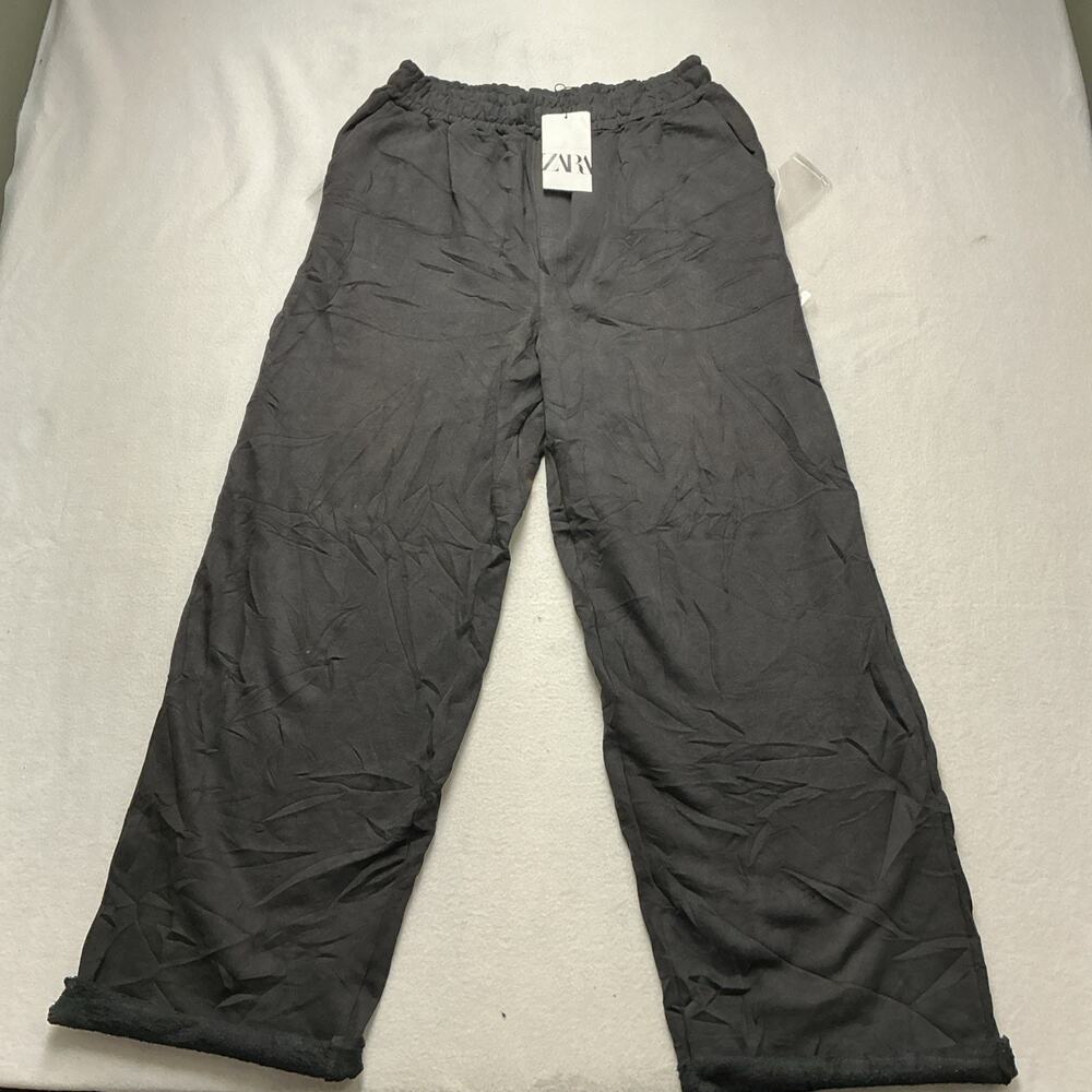 Zara Black Heavy Fleece Straight Leg Pants Size M ~ NWT, 4266